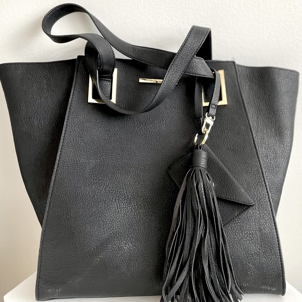 Steve Madden Large Black Leather Tote Bag